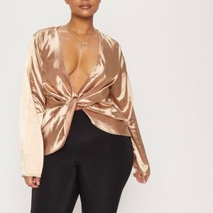 Mocha satin twist blouse